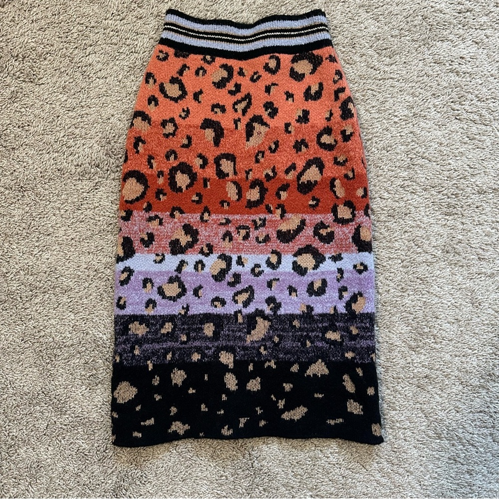 Leopard Print Multicolor Knit Skirt Maeve